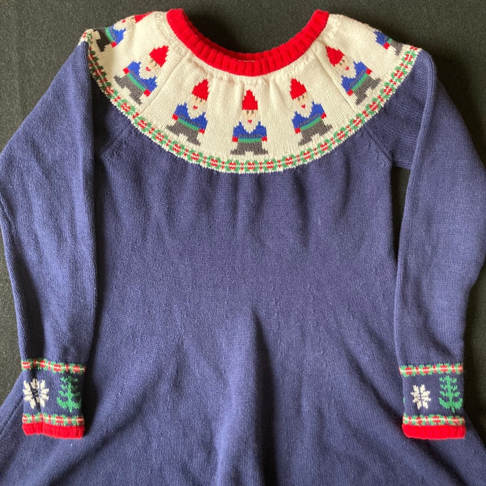 Hanna Andersson Kids Blue‎ Gnome Fair Isle Cotton Sweater Dress 130cm US 8 FWH19